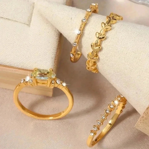 2 LEFT! 4 Piece Gold Zirconia Plated Rhinestone Ring Set - Picture 2 of 5